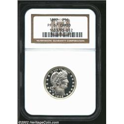 1892 25C PR67 Cameo NGC. A stunning white-on-black cameo, both sides are brilliant and the surfaces.