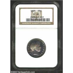 1895 25C PR62 NGC. The fields have rich mauve and electric-blue patina, while the centers are genera