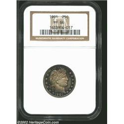 1901 25C PR66 NGC. Vivid copper-gold, sea-green, and electric-blue patina. A well struck and exquisi