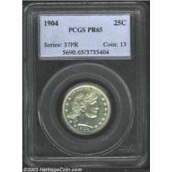 1904 25C PR65 PCGS. Fully lustrous with attractive, brilliant surfaces and a mintage of only 670 pie