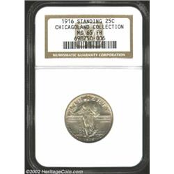 1916 25C MS65 Full Head NGC. The obverse is framed in pale golden-orange toning while similar shades