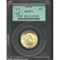 1917 25C Type One MS65 Full Head PCGS. With frosted surfaces and full strike, this is an appealing e