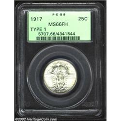 1917 25C Type One MS66 Full Head PCGS. Fabulous mint frost glimmers on the brilliant and lustrous su