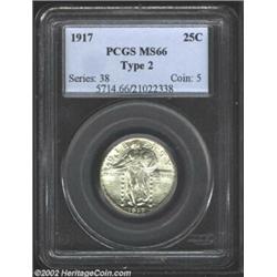 1917 25C Type Two MS66 PCGS. A superb Gem, sharply struck with brilliant, lustrous, satiny surfaces.