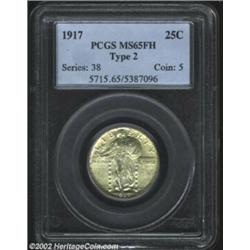 1917 25C Type Two MS65 Full Head PCGS. A beautiful satiny example that displays a typically weaker o