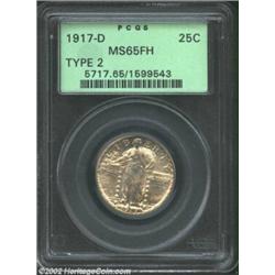 1917-D 25C Type Two MS65 Full Head PCGS. Mottled golden-tan iridescence drifts over both sides of th