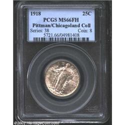 1918 25C MS66 Full Head PCGS. Ex: Pittman; Chicagoland Collection. One of several fully struck, high