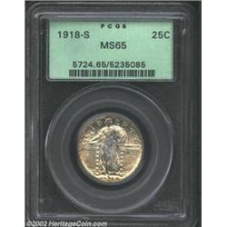 1918-S 25C MS65 PCGS. A very appealing example of this date, with extremely frosted, lustrous surfac