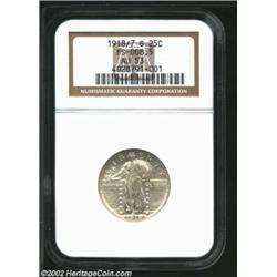 1918/7-S 25C AU53 NGC. FS-008.5. Next only to the 1955 Doubled Die Cent, the overdate 1918-S Quarter