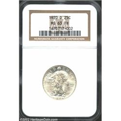 1920-D 25C MS63 Full Head NGC. This nearly pure-white specimen possesses a bold strike and incredibl