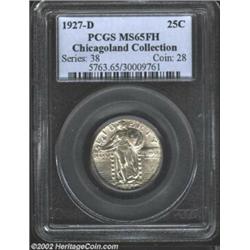 1927-D 25C MS65 Full Head PCGS. Both sides display a hard, satiny luster under blushes of golden and