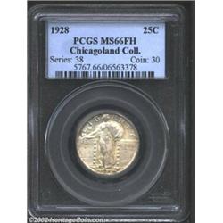 1928 25C MS66 Full Head PCGS. Peerless surfaces are overlaid in milky olive-gold patina, with a few.