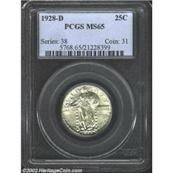 1928-D 25C MS65 PCGS. This sparkling, lustrous Gem only lacks an earhole to earn Full Head status. L