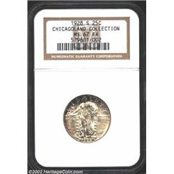 1928-S 25C MS67 Full Head NGC. Dazzling luster and nearly flawless surfaces are accented by a cresce