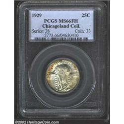 1929 25C MS66 Full Head PCGS. Splashes of reddish-orange and lime-green iridescent toning partially.