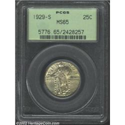 1929-S 25C MS65 PCGS. Even gray-olive toning over each side with strong underlying mint frost. Howev