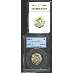 1929-S 25C MS65 ANACS, well but not fully struck with untoned surfaces; and a 1930-S MS64 PCGS, brig