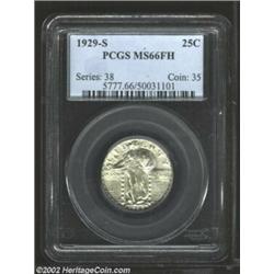 1929-S 25C MS66 Full Head PCGS. Fully struck and exquisitely preserved, the essentially brilliant su