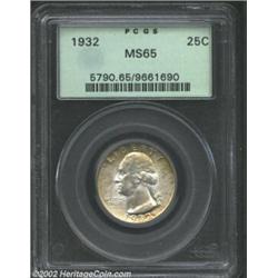 1932 25C MS65 PCGS. With brilliant surfaces and just a whisper of amber patina, this is an attractiv