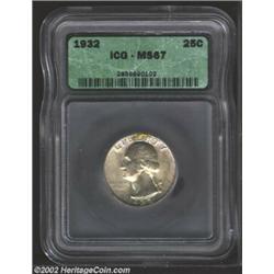 1932 25C MS67 ICG. First-year type collectors would be smart to enter strong bids for this expertly.