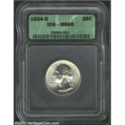 1934-D 25C MS65 ICG. With fully lustrous surfaces, this is a premium example of this scarce date Was