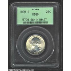 1935-S 25C MS66 PCGS. The full mint bloom of this quarter meets little resistance from the faint mil