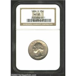 1936-D 25C MS62 NGC. A lustrous and well struck example that has original dove-gray patina. The surf