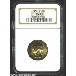 1936-S 25C MS65 NGC. A flashy Gem that has a nearly brilliant reverse, while the obverse has deep sw