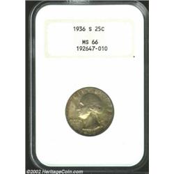 1936-S 25C MS66 NGC. A moderately toned, in iridescent amber hues, example of this scarce issue from