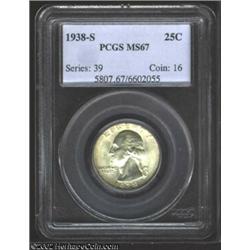 1938-S 25C MS67 PCGS. Originally preserved with fulsome mint luster, both sides are silky-smooth wit