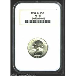 1939-D 25C MS67 NGC. Swirling mint frost dominates the outward appearance of both sides, but sharp s