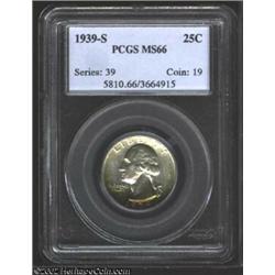 1939-S 25C MS66 PCGS. Crescents of lilac and olive-orange iridescence cling to the lower obverse and