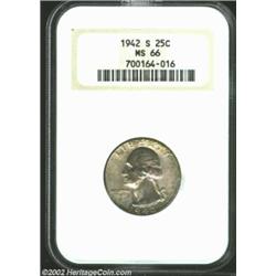 1942-S 25C MS66 NGC. Attractive in its medium iridescent color and delightful state of preservation.