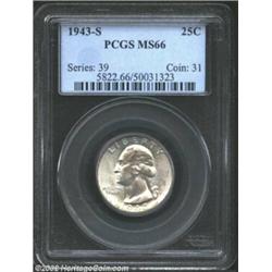 1943-S 25C MS66 PCGS. Traces of color are noted on the obverse of this otherwise white specimen. Imp