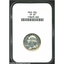 1942 25C PR67 NGC. An attractive coin and scarce in this grade, this specimen displays striated ligh