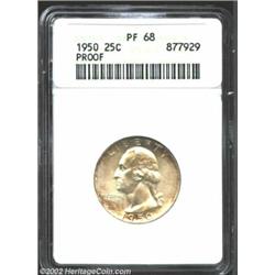 1950 25C PR68 ANACS. Attractive light golden-brown and steel-blue color. A sharply struck Superb Gem