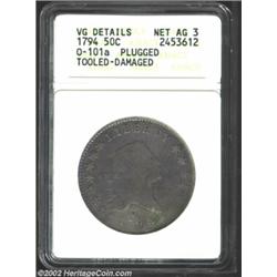 1794 50C--Plugged, Tooled, Damaged--ANACS. VG Details, Net AG3. O-101a, R.4. Light gray patina. Impo