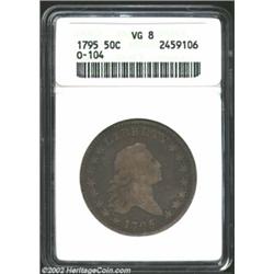 1795 50C VG8 ANACS. O-104, R.4. Rich charcoal-gray patina overlays both sides and lightens a little.