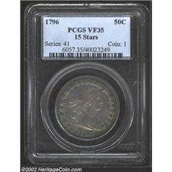 1796 50C 15 Stars VF35 PCGS. O-101, R.5. The mintage figures for 1796 were included with those for 1