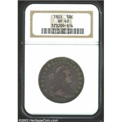 1803 50C Large 3 XF40 NGC. O-103, R.3. Natural pearl-gray and gunmetal surfaces are well struck save