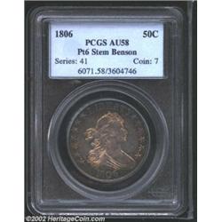 1806 50C Pointed 6, Stem AU58 PCGS. Ex: Benson. O-118, R.4. The early die state of O-118 is more cha