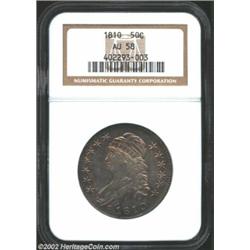 1810 50C AU58 NGC. O-103, R.2. Rich champagne-gray and orange-copper colors compete for dominance on