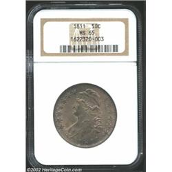 1811 50C Small 8 MS65 NGC. O-106, R.3. Most easily attributed by the die defect line that extends fr