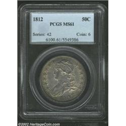 1812 50C MS61 PCGS. O-105, R.1. This Mint State example offers choice lustrous surfaces imbued with.