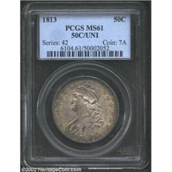 1813 50C 50C Over UNI MS61 PCGS. O-101, High R.3. Last sold as lot 6569 in our 2001 Central States S