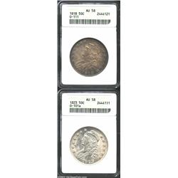 1818 50C AU58 ANACS, O-111, R.1, light golden-gray toning with occasional bluish-green peripheral ac