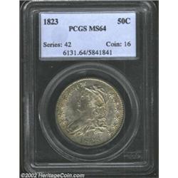 1823 50C MS64 PCGS. O-107, R.2. Sharply struck with bright, sparkling mint luster. Each side shows a