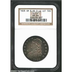 1828 50C Square 2, Small 8s, Large Letters MS64 NGC. O-117, R.1. Shimmering satin textured surfaces.