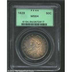 1829 50C MS64 PCGS. O-115, R.1. Rich gunmetal-blue toning covers the peripheral areas of both sides,