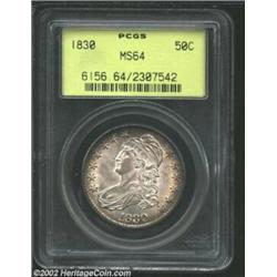 1830 50C Small 0 MS64 PCGS. O-102, R.3. The margins have light golden-brown patina, while the obvers